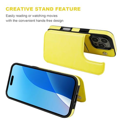 ONETOP for iPhone 16 Pro Wallet Case with Credit Card Holder,Yellow | Kickstand,ID/Cash Holder,Case Wallet with Card Slots,Double Magnetic Clasp,Durable PU Leather Shockproof Cover for Women Men - color: Yellow