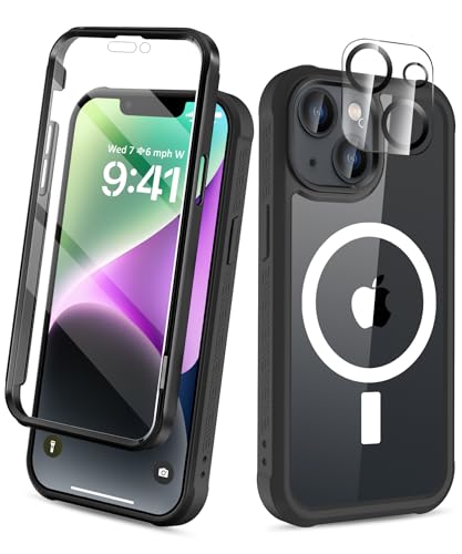 Compatible with iPhone 14 Plus Case, Built-in Screen Protector, with Camera Lens Protector, [Compatible with MagSafe] Full Body Phone Case, Magnetic Protective Cover for 14Plus 6.7" (Black) - color: Magnetic Black, size: iPhone 14 Plus 6.7"