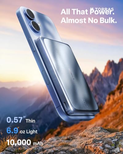 TORRAS MiniMag Pro iPhone 18 Pro Max Portable Charger Power Bank, 10000mAh - color: Blue