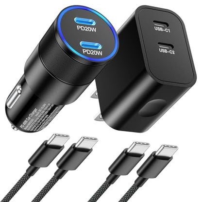 USB C Car Charger to Wall Adapter,40W Dual USB-C iPhone Fast Car Charger