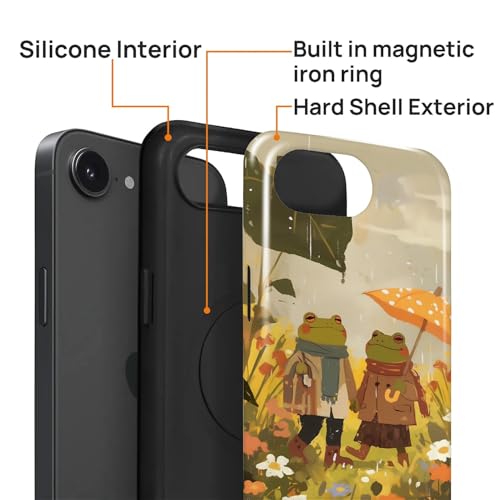 Magnetic for iPhone 16e Case,[Compatible with Magsafe] Dual Layer Protective Heavy Duty Shockproof Rugged Drop Protection Bumper Hybrid Case - Rain Frog and Toad - color: Rain Frog and Toad, size: iPhone 16e