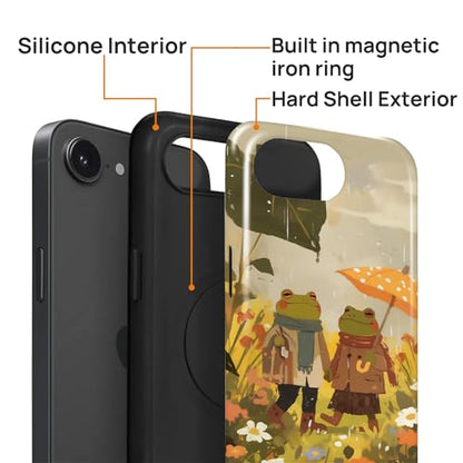 Magnetic for iPhone 16e Case,[Compatible with Magsafe] Dual Layer Protective Heavy Duty Shockproof Rugged Drop Protection Bumper Hybrid Case - Rain Frog and Toad - color: Rain Frog and Toad, size: iPhone 16e