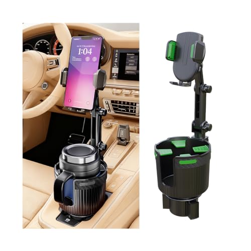Car Cup Holder Phone Mount, 2 in 1 360° Rotation Long Arm Vehicle Cup Cell Phone Holder Expander with Adjustable Base, Automotive Drink Bottles Smartphones Stand, Universal Fit (Green) - color: Green