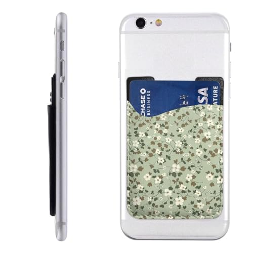 Green Leaf Phone Wallet Cute Sage Green Card Holder Compatible with Most Of Cell Phone Adhesive Card Holder for Phone Wallets Pouch - color: Floral