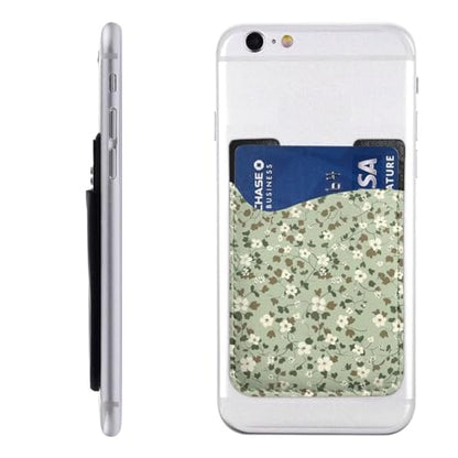 Green Leaf Phone Wallet Cute Sage Green Card Holder Compatible with Most Of Cell Phone Adhesive Card Holder for Phone Wallets Pouch - color: Floral