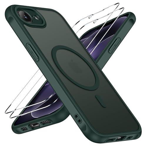 ivoler 3-in-1 Magnetic Case for iPhone 17e/16e 6.1'' with 2 Pack Screen Protector, [MagSafe Compatible] [Military Grade Drop Protection] Slim Translucent Shockproof Phone Cover- Dark Green - color: Dark Green, size: iPhone 17e/16e 6.1''