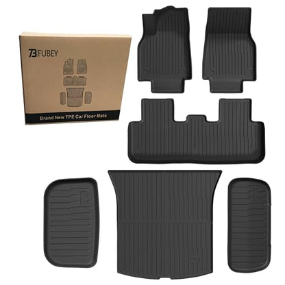 Floor Mats and Cargo Liners for 2025-2026 Tesla Model Y Juniper (Not Fit Standard), 6 PCS Model Y Accseeories Entire Set with Dual-Layer Trunk Liner & Frunk Mat, All-Weather TPE Waterproof - style: Model Y 2025+ Juniper 6PCS