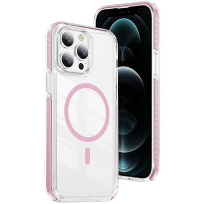 DEERLAMN Magnetic Clear Case for iPhone 12/iPhone 12 Pro 6.1-Inch, [Compatible with Magsafe][Anti-Yellowing] Transparent Slim Shockproof Protective Phone Cover, Pink - color: Pink, size: iPhone 12/12 Pro-6.1 Inch
