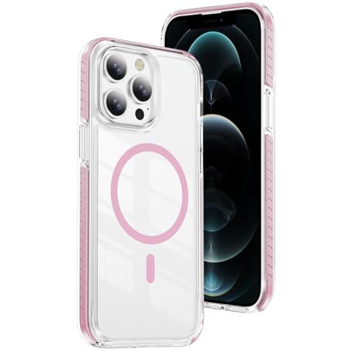 DEERLAMN Magnetic Clear Case for iPhone 12/iPhone 12 Pro 6.1-Inch, [Compatible with Magsafe][Anti-Yellowing] Transparent Slim Shockproof Protective Phone Cover, Pink - color: Pink, size: iPhone 12/12 Pro-6.1 Inch