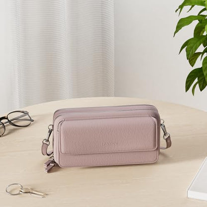 RFID Crossbody Wallet Wristlet Purse with Phone Pocket For Women Vegan Leather - color: Pink