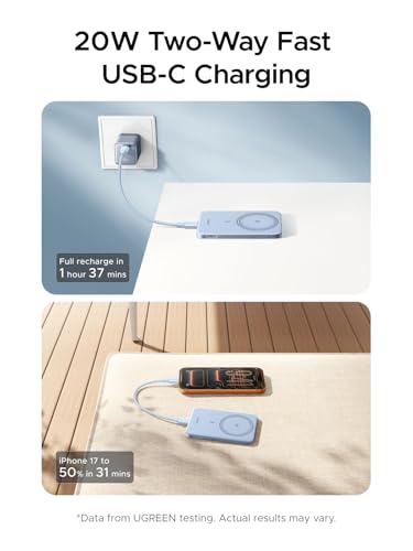 UGREEN Magflow Air Slim Magsafe Power Bank Qi2 15W Portable Charger 5000mAh - color: Blue