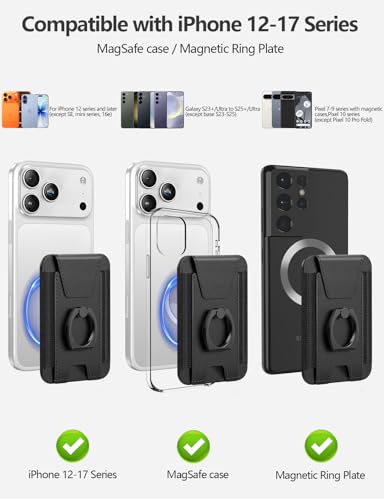 for Magsafe Wallet with Grip, 6-Card Holder; Stronger Magnetic Phone Wallet - color: Midnight Black