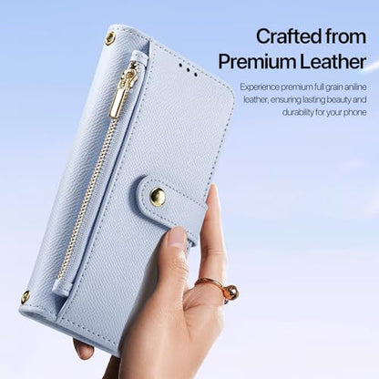for iPhone 17 Wallet Case, Detachable iPhone 17 Case Wallet Blue | Compatible with Magsafe, RFID Blocking, Zipper Card Holder, PU Leather Flip Folio Case, Strap Wallet Case, - color: Blue, size: iPhone 17
