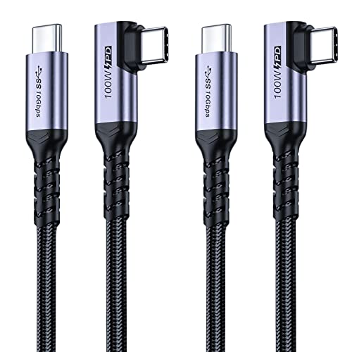 Long USB C 3.1 Data Cable Right Angle, 10FT 2 Packs, 100W Fast Charge - size: 100w - 10ft, 10ft