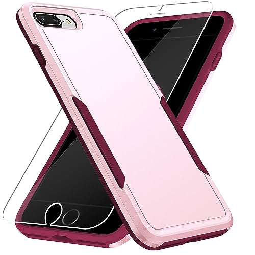 for iPhone 7 Plus Case,with HD Screen Protector,[Military Grade Drop Tested] Heavy-Duty Tough Rugged Shockproof Protective Phone Case for iPhone 8 Plus 5.5”, Pink - color: Pink