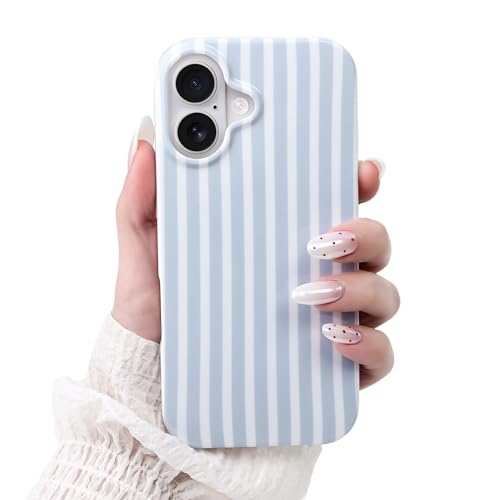 Cute Striped Case for iPhone 16 6.1",Blue | Non-fade Aesthetic Striped Pattern,Slim Fit,Lightweight,Kawaii Cute iPhone 16 Case for Women Girls,Soft TPU - color: Blue, size: iPhone 16