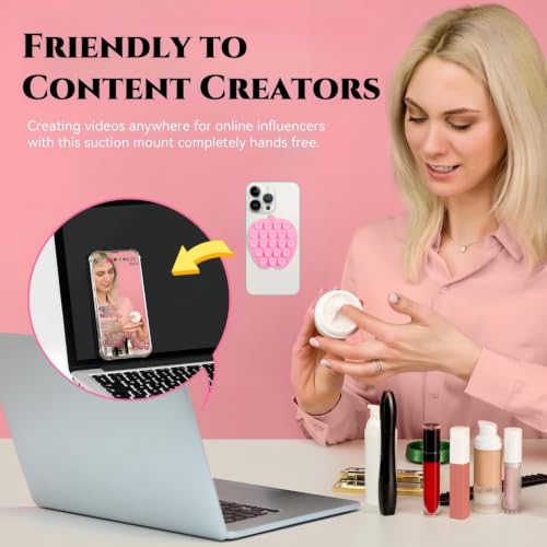 CIEO SuctionPhone Grip, Strong Silicone Suction,Strawberry Sticky Grip,Suitable for Selfies and Videos on Mirrors, Bathrooms and Smooth Surfaces, Compatible with iPhone (Pink) - color: Pink