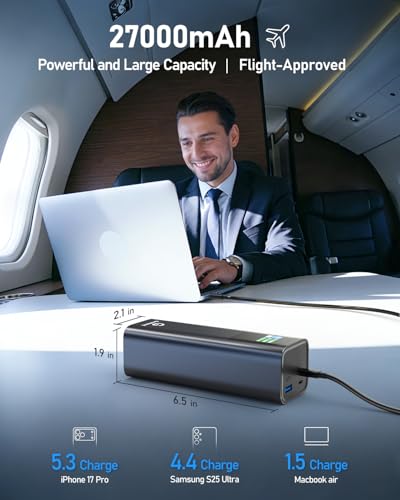 27000mAh Power Bank, 140W Laptop Portable Charger with PD 3.1 Fast Charging, Smart Sisplay, 99Wh Battery Bank for MacBook Pro/Air, iPad Pro, iPhone17/16 Series, Samsung and More(Dark Gray) - color: Drak gray-2.7w