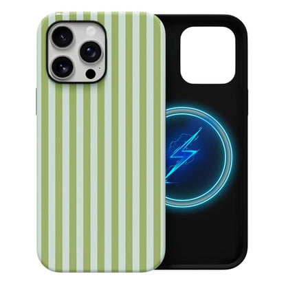 Skyseaco Compatible with iPhone 15 Pro Max Case with MagSafe, Cute Striped Phone Case for Women Girls, Soft TPU + Hard PC Dual Layer Shockproof Glossy Protective Cover, Sage Green - color: Sage Green, size: iPhone 15 Pro Max