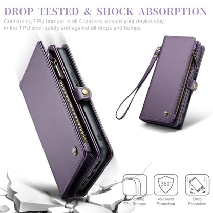 Compatible with iPhone 15 Wallet Case with Magsafe,Purple | Magnetic Detachable Case,Card Holder,Zipper Pocket,Strap Wristlet, Soft Leather Drop-Proof Phone Case for iPhone 15 - color: Purple, size: iPhone 15 6.1"