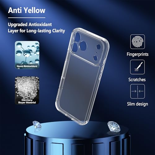 Anoowkoa Designed for iPhone 17 Pro Case 6.3" Anti Yellowing Clear Phone Case with（2 Pack ） Tempered Glass Screen Protector.9H Hardness Military Grade Protection Support Fingerprint Unlocking - color: iPhone 17 Pro