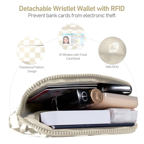 Tiostep Clip and Go Strap for Phone with Wallet Crossbody Phone Lanyard Adjustable and Detachable RFID Wristlet Wallet (Beige Yellow Checkered, Large) - color: Beige Yellow Checkered, size: Large