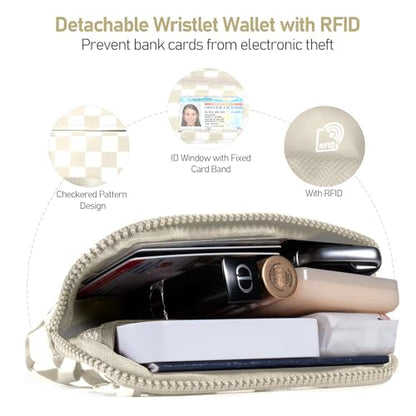 Tiostep Clip and Go Strap for Phone with Wallet Crossbody Phone Lanyard Adjustable and Detachable RFID Wristlet Wallet (Beige Yellow Checkered, Large) - color: Beige Yellow Checkered, size: Large