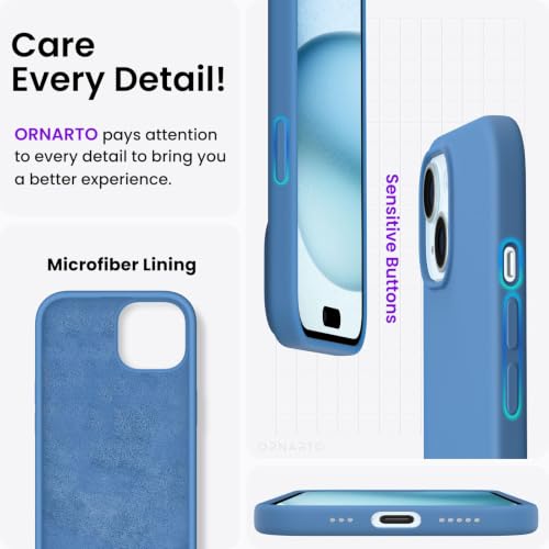 ORNARTO Compatible with iPhone 15 Case 6.1, Slim Liquid Silicone 3 Layers Full Covered Soft Gel Rubber Phone Case, Anti-Scratch Shockproof Protective Cover 6.1 Inch, Blue - color: Blue