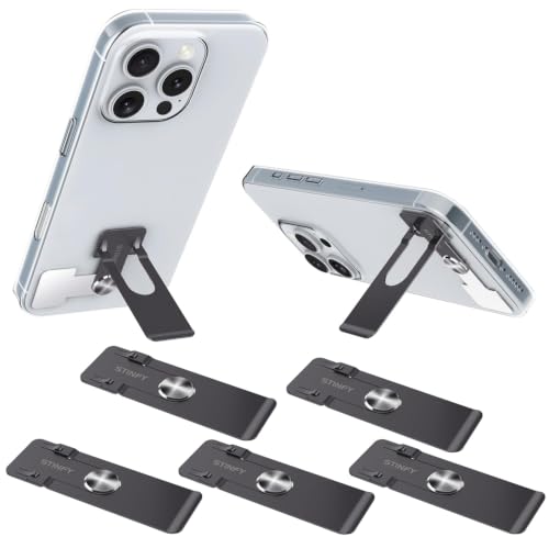 Phone Slim Stand Thin Kickstand, Ultra Thin Vertical Horizontal Universal Steel Metal Stable Mount Attachable Pocket Friendly Phone Holder for iPhone Samsung Phone Case (Black 1-Pack) - color: Black
