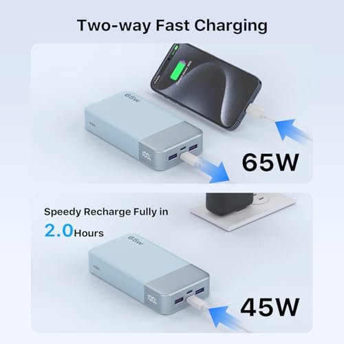 NOBIS Portable Charger 20000mAh 65W Power Bank Fast Charging - color: Blue