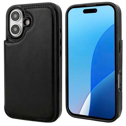 ONETOP for iPhone 16 Wallet Case with Credit Card Holder,Black | Kickstand,ID/Cash Holder,Case Wallet with Card Slots,Double Magnetic Clasp,Durable PU Leather Shockproof Cover for Women Men - color: Black