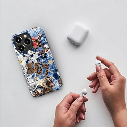 Case for iPhone 14 Pro Max, Cute Phone Case, Blue Leopard Collage | Hybrid 2-Layer Phone Cover，Military-Grade Protection Durable Shockproof Anti-Scratch Cases - color: Blue Leopard Collage, size: Iphone 14 Pro Max