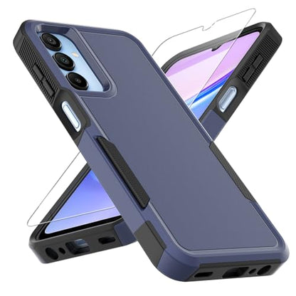 for Galaxy A15 5G Phone Case, [Military Grade Drop Tested] with HD Screen Protector, Dual Layer Protective Heavy Duty Cell Phone Cover Non-Slip Shockproof Case for Samsung Galaxy A15 5G (Blue) - color: Blue