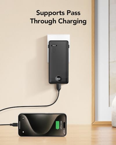 VRURC Portable Charger, Power Bank Built-in Cables and AC Wall Plug - color: Black