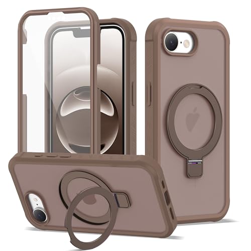 Compatible with iPhone 17E/16E Case with Magnetic Ring Stand [Compatible with Mag-Safe] [Built-in Screen Protector] Military-Grade Drop Protection Matte Translucent Phone Case, Desert Brown - color: Desert Brown, size: Iphone 17E/16E