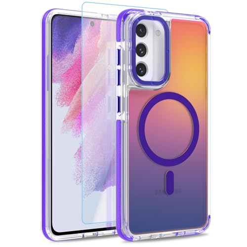 Magnetic Case for Samsung Galaxy S21 FE 5G [Compatible with Magsafe] [Cute Fashion Fluorescent Design] [1 Screen Protector] Slim Translucent Matte Case for Galaxy S21 FE 5G 6.4", Purple - color: Purple, size: Samsung Galaxy S21 FE