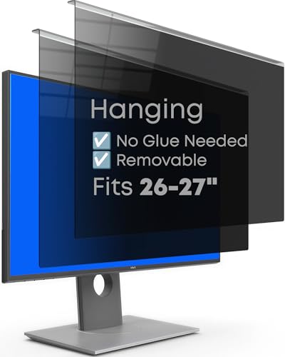 2-Pack 27 Inch Hanging Privacy Screen Protector for Monitor (Fits 26-27 Inch Frameless), 30°+ Full Privacy & 95% Light Blocking, Instant Setup, 87% Blue Light & 97% UV Block, Office Data Security & Eye Protection - size: 27"-16:9 (24.12"L x 14.02"W)