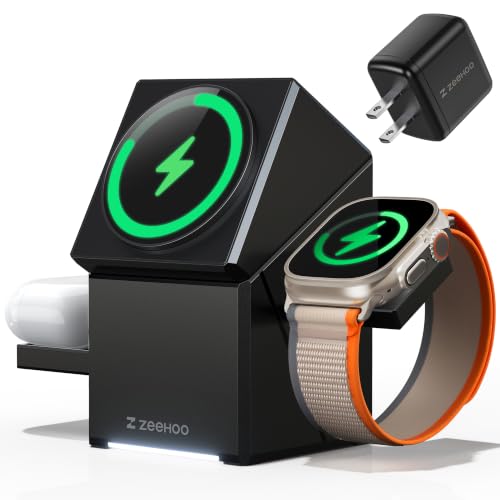 ZEEHOO 3 in 1 Charging Station, iPhone Charging Station for Apple MagSafe Charger, 15W Fast Wireless Charger, for Apple Watch, for iPhone 18 Pro/Duo/17/16/15/14/13/12 Series, AirPods (Black) - color: Black