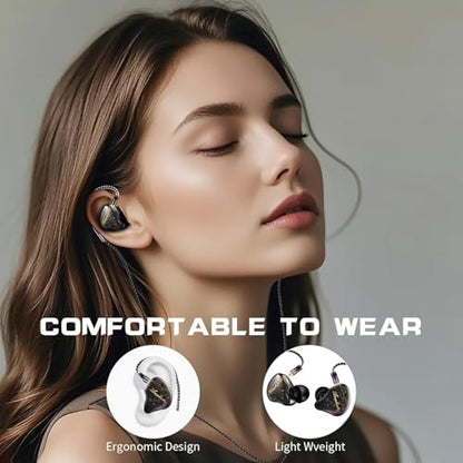 DEMAKE in Ear Monitor with Detachable Silver-Plated 3.5mm Cable, with Mic - color: Black Splicing, size: With Mic