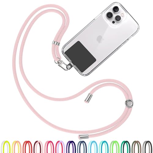 TBOC Cell Phone Lanyard [Light Pink] - Comfortable Universal Smartphone Lanyard - Easy to Use Neck Phone Holder [Black Patch] - Adjustable Length Phone Strap Crossbody - Fits All Mobile Phones - color: Light Pink