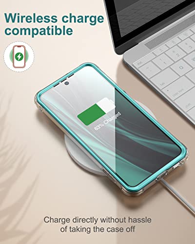 SURITCH for Samsung Galaxy S21 FE Clear Case 6.4" (Only), [Built-in Screen Protector] Full Body Protective Hard Shell+Soft TPU Phone Case for Samsung S21 FE -(Green Edge) - color: Green Edge