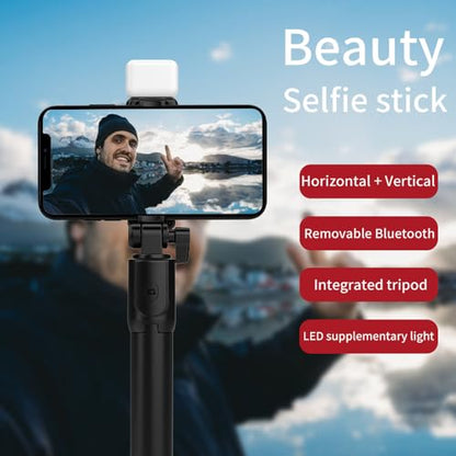 XIHAMA Selfie Stick Tripod with Light,3 in 1 Extendable Selfie Stick with Wireless Remote,Portable Phone Tripod Stand Compatible with iPhone 16 15 14,Samsung Smartphone and More - color: Black+Light