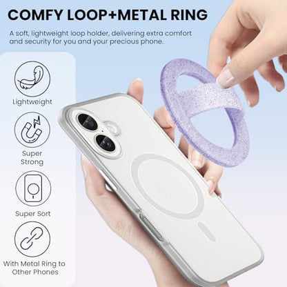 Magnetic Silicone Ring Grip Phone Holder, Loop Grip Phone Holder,Magnetic Phone Loop,Magsafe Phone Grip,Compatible with Magsafe for iPhone 16/15/14/13/12 Series (Purple Sparkle) - color: Purple Sparkle