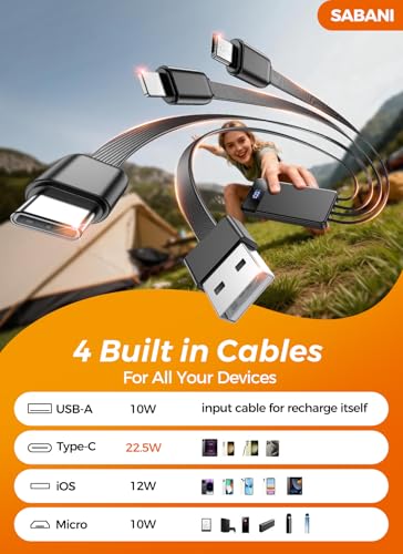 SABANI Portable Charger 35000mAh Power Bank, 4 Built in Cable Big Capacity - color: Sooty