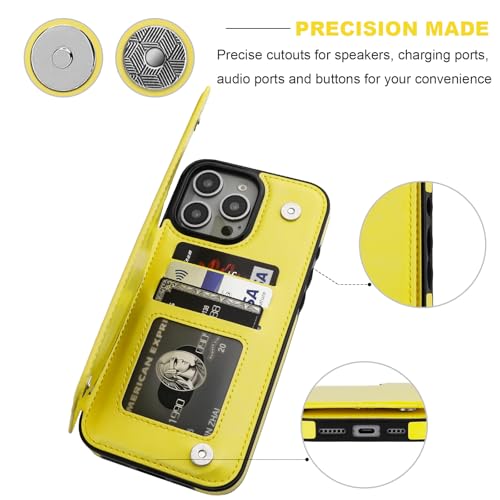 ONETOP for iPhone 16 Pro Max Wallet Case with Credit Card Holder,Yellow | Kickstand,ID/Cash Holder,Case Wallet with Card Slots,Double Magnetic Clasp,Durable PU Leather Shockproof Cover for Women Men - color: Yellow