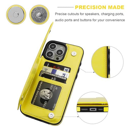 ONETOP for iPhone 16 Pro Max Wallet Case with Credit Card Holder,Yellow | Kickstand,ID/Cash Holder,Case Wallet with Card Slots,Double Magnetic Clasp,Durable PU Leather Shockproof Cover for Women Men - color: Yellow