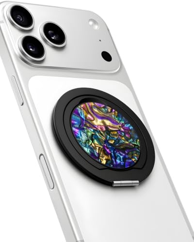 Magnetic Phone Grip for MagSafe, Ultra-Thin 360° Rotate Lightweight - color: Black-Colorful Shells