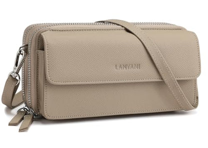 RFID Crossbody Wallet Wristlet Purse with Phone Pocket For Women Vegan Leather - color: Zb-saffiano Khaki