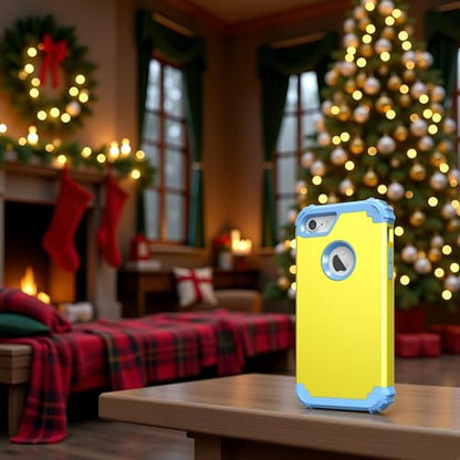 IDweel for iPhone 8 Case with Screen Protector,for iPhone 7 Case, 3 in 1 Shockproof Hybrid Heavy Duty Hard PC Cover Soft Silicone Sturdy Bumper Full Body Sturdy Case,Yellow/Peace Blue Blue - color: Yellow/Peace Blue