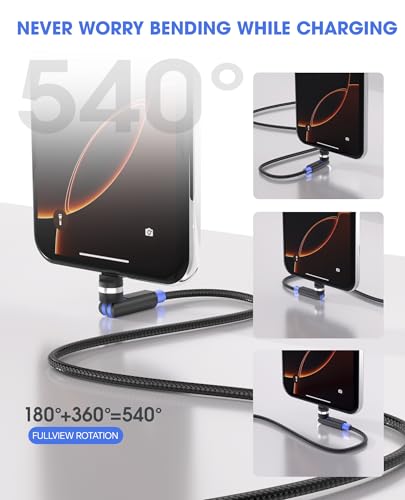 90 Degree iPhone Charger Swivel Cable with 360° Rotating Head - 6.6FT Right Angle Lightning Cable 360° Swivel Charger with MFi, 2.4A Fast Charging, Data Sync, Apple Carplay for iPhone14 13 12 11 X 8